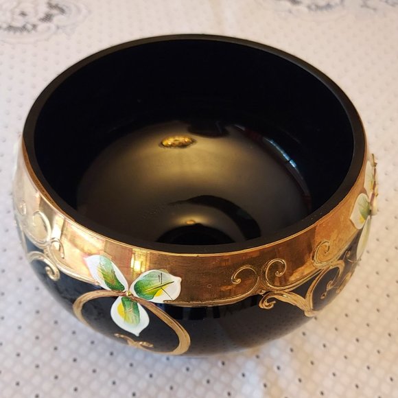 Handmade Rococo Thick Crystal Glass Dessert Candy Bowl Black/Gold NEW - Picture 6 of 9
